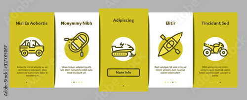 Extreme Sport Activity Onboarding Mobile App Page Screen Vector. Bike And Crash Helmet, Parachute And Hang-glider Equipment For Extreme Active Concept Linear Pictograms. Color Contour Illustrations