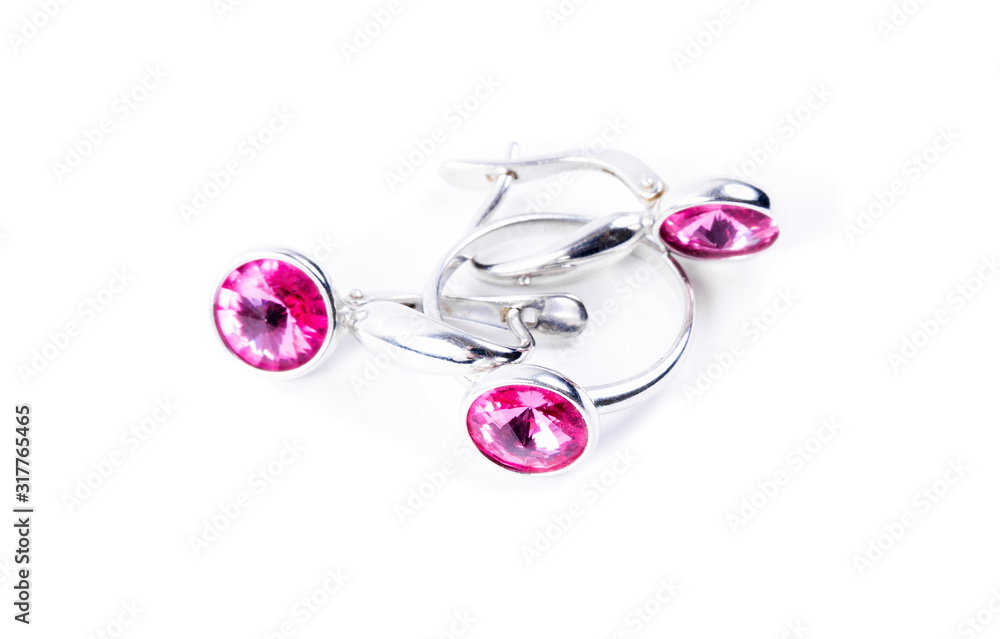 Ring with the red ruby stone isolated on white Ring with the red ruby stone isolated on white