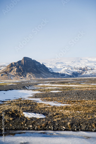 Beautiful mountain view in the snow in winter in Iceland