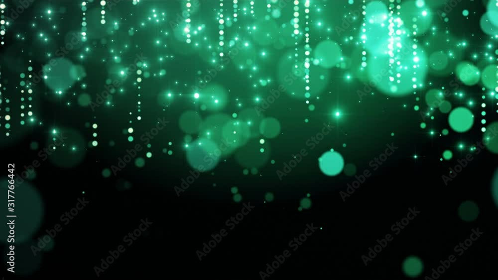 elegant green background flying particles light