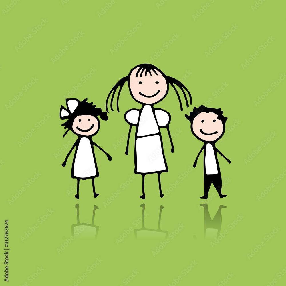 Mother with children, sketch for your design Mother with children, sketch for your design