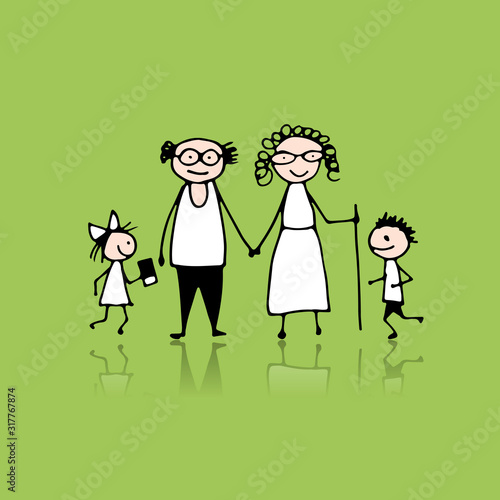 Grandparents with grandchildren, sketch for your design