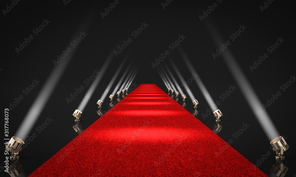 3d render image of an entrance with red carpet - obrazy, fototapety, plakaty 