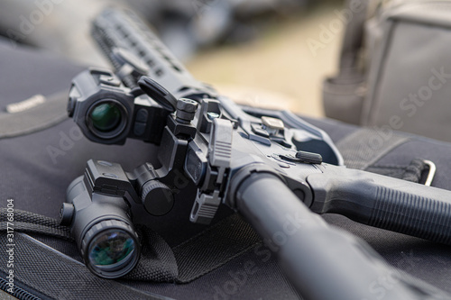 Modern AR15 rifle with a sight aim photo