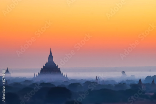 Ancient Buddhist Temples of Bagan Kingdom at sunrise. Myanmar (Burma) © PerfectLazybones