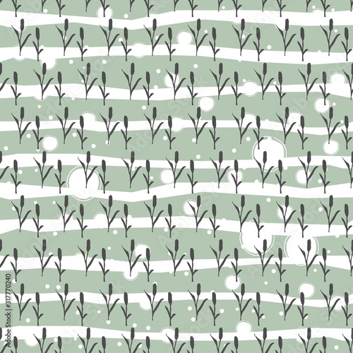 Seamless Pattern with dark silhouette of reed on white background