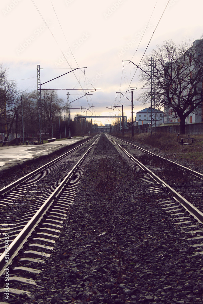 perspective of empty train railway