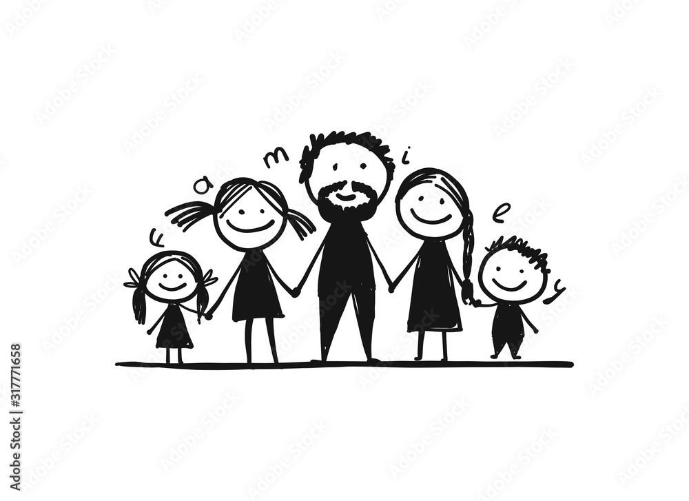 Happy family together, sketch for your design Happy family together, sketch for your design