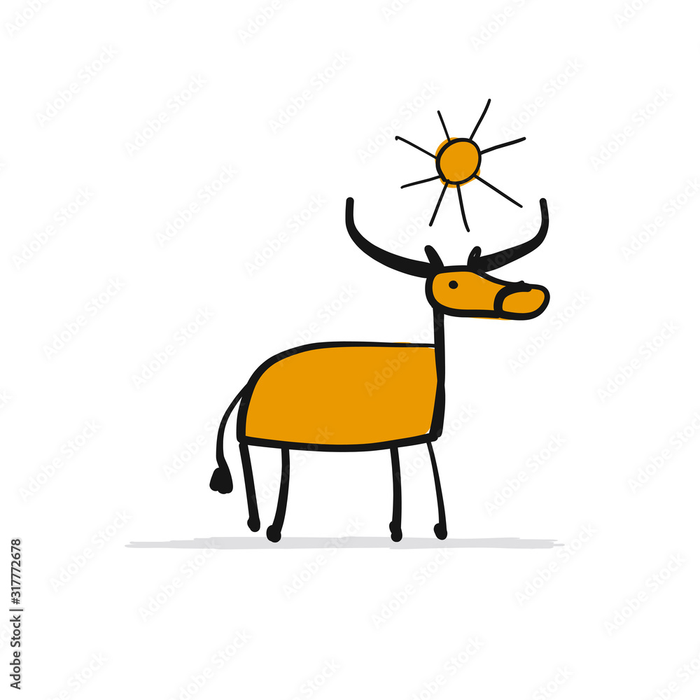 Fototapeta premium Asian cow, sketch for your design