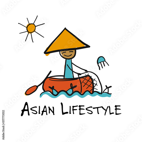 Asian lifestyle, people characters for your design. Fisherman