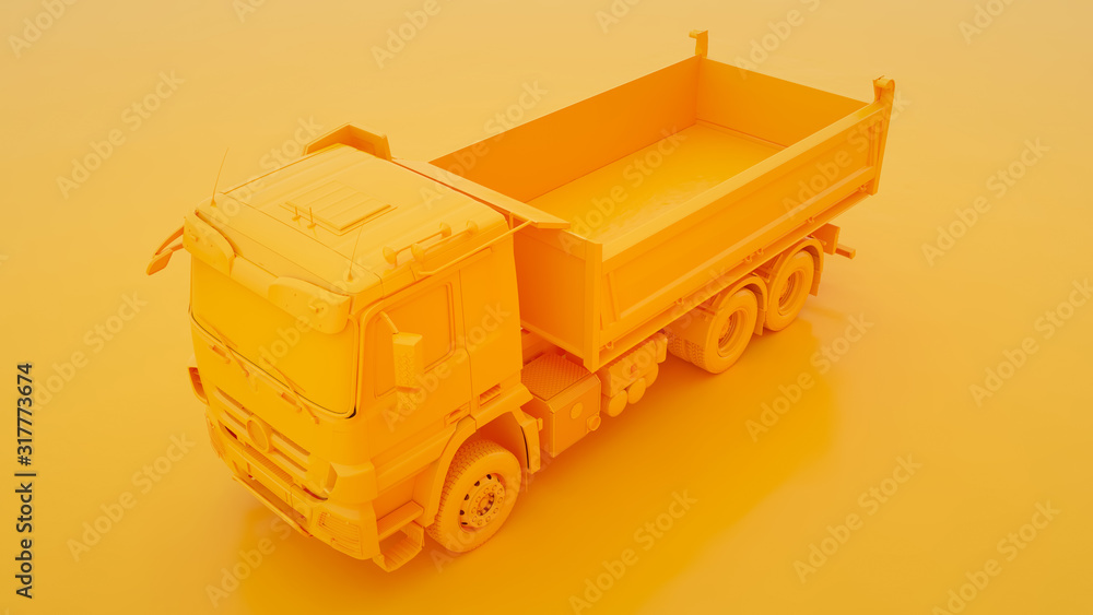 Tipper Dump Truck isolated on yellow background. 3d illustration