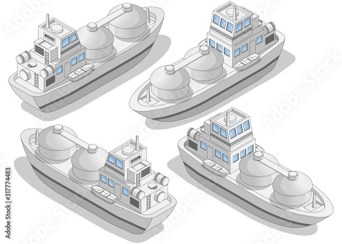 Gas transportation vessel. Isometric. Isolated on white background. Vector illustration.