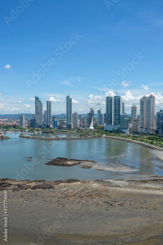 The skyline and bay in Panama City  Panama