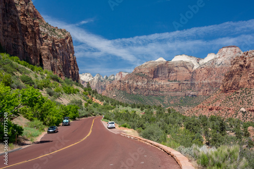 Utah, USA - Road among the mountains in Zion National Park