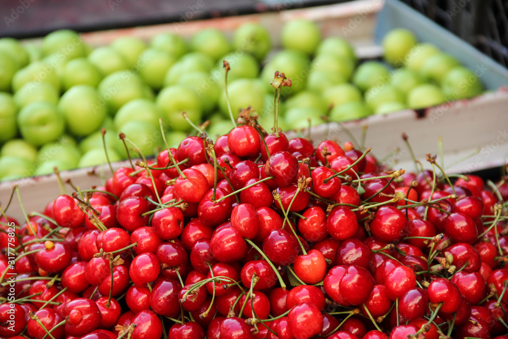 Georgian cuisine, Georgian market. Georgian national food, tourism. Cherry Georgian cuisine, Georgian market. Georgian national food, tourism. Cherry