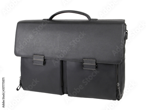 New fashion bag in black leather. Isolated on white