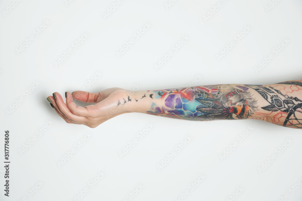 Close Up Image Of Female Arm Against White Background Stock Photo