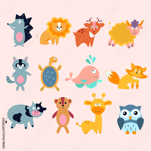 animals world collection illustration. flat design illustration