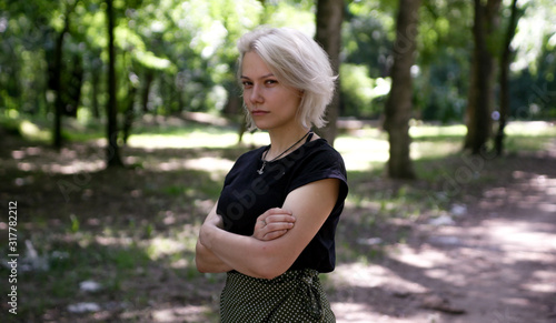 portrait of a girl with white hair in the park