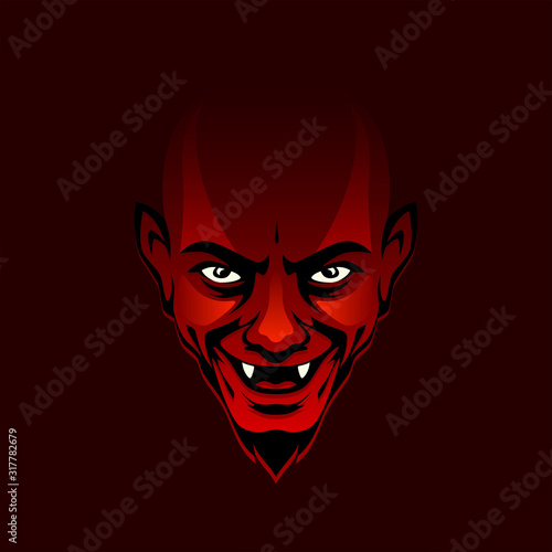 Evil devil red face on a dark background