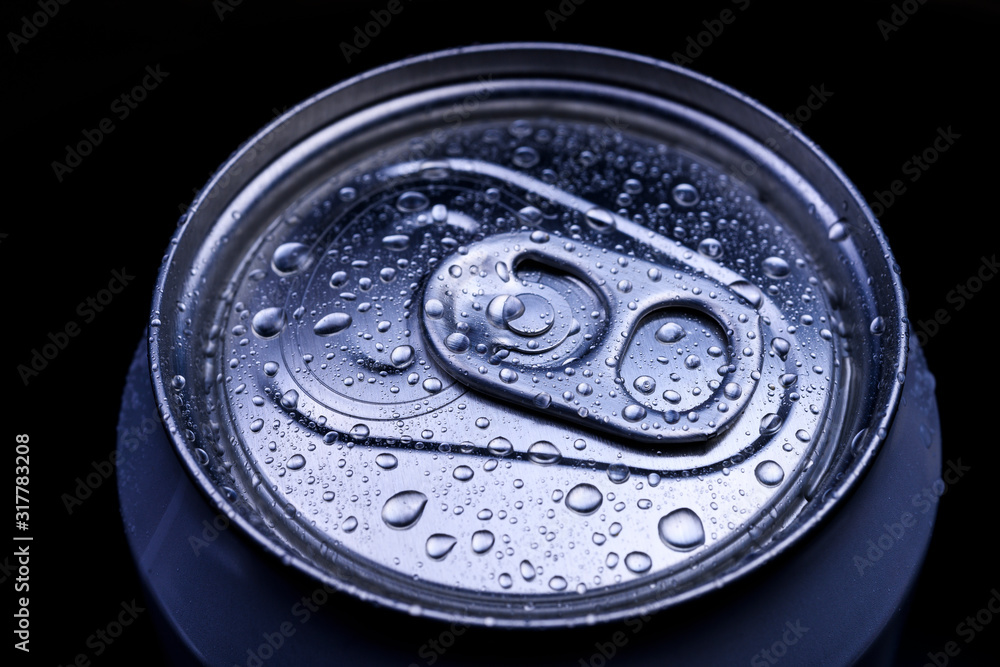 silver aluminum can with spray of water silver aluminum can with spray of water
