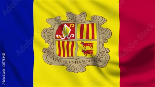 Andorra Waving Flag. National 3d Andorra Flag Waving. Sign of Andorra Seamless Loop Animation. Andorra Flag 4K Resolution Background