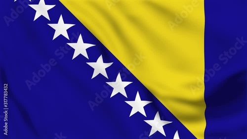 Bosnia and Herzegovina Waving Flag. National 3d Bosnia and Herzegovina Flag Waving. Sign of Bosnia and Herzegovina Seamless Loop Animation. Bosnia and Herzegovina Flag 4K Resolution Background