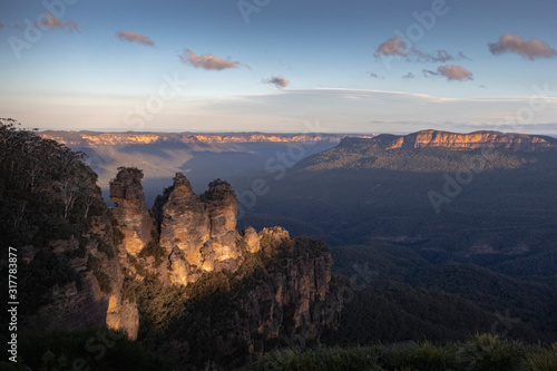 sunset in canyon of blue mountains