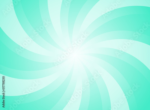 Sunlight spiral rays background. powder Turquoise color burst background. Vector illustration.