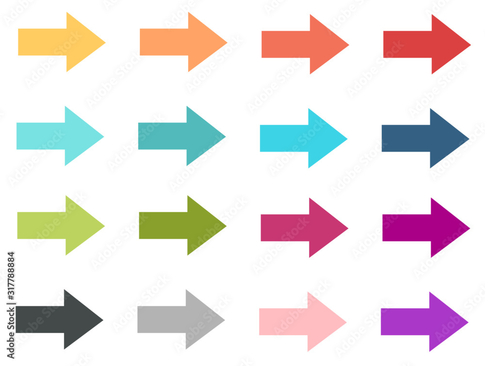 Set of coloured arrow icons Set of coloured arrow icons