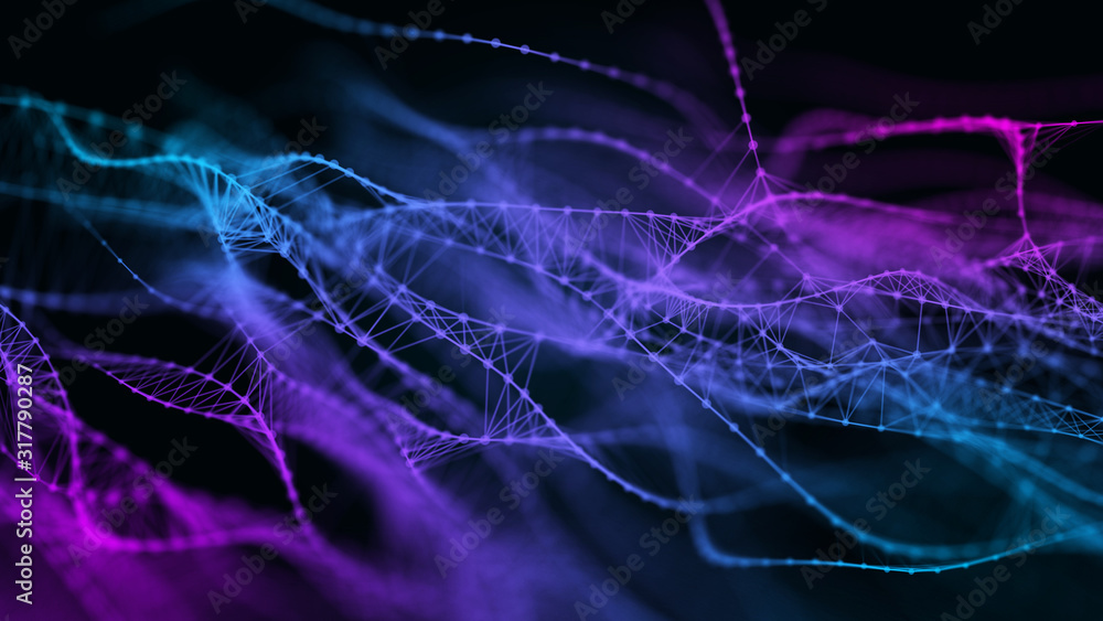Molecular background with DNA. 3d rendering. Futuristic sci-fi user interface concept with gradient dots and lines. Big data. Molecular background with DNA. 3d rendering. Futuristic sci-fi user interface concept with gradient dots and lines. Big data.