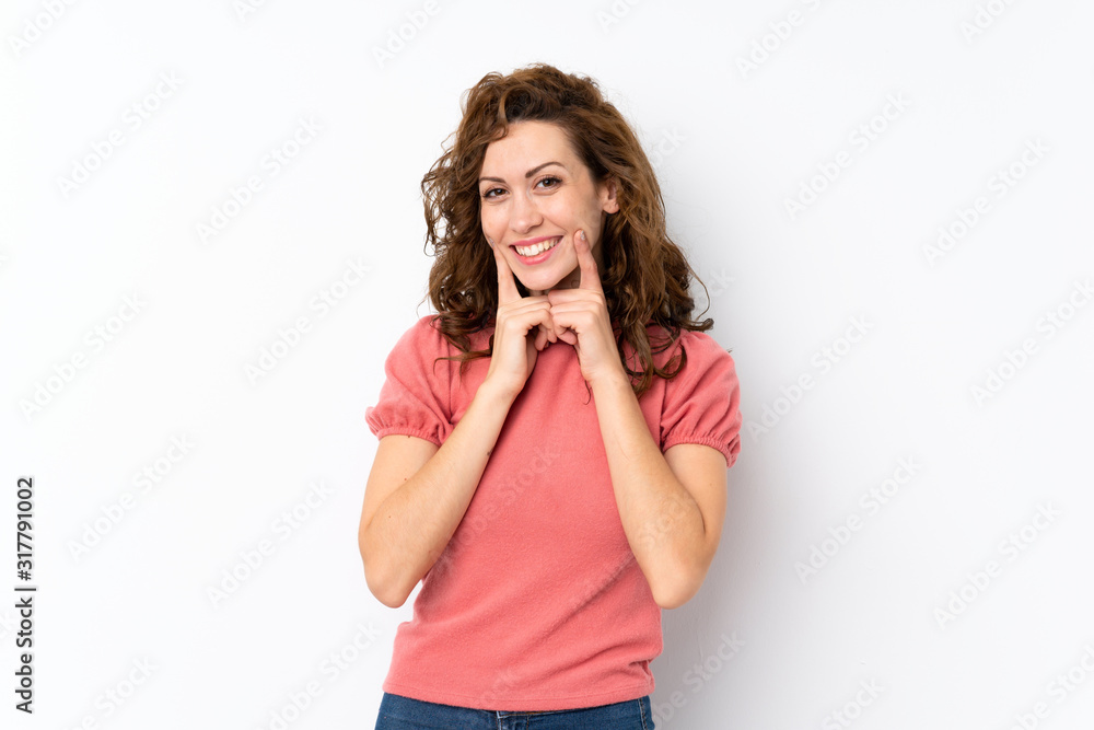 Young pretty woman over isolated background smiling with a happy and pleasant expression Young pretty woman over isolated background smiling with a happy and pleasant expression