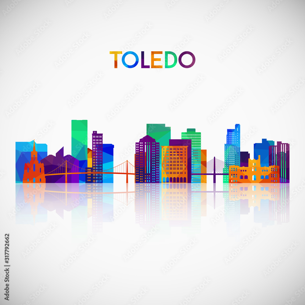 Toledo skyline silhouette in colorful geometric style. Symbol for your design. Vector illustration.