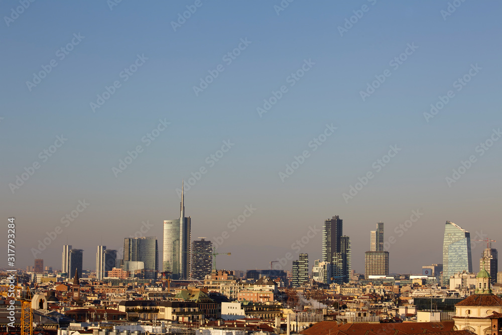 Skyline of Milan with the modern skyscrapers of Porta Nuova, Italy