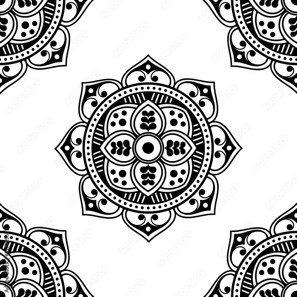 Mandala seamless pattern black and white. Islam, Arabic, Pakistan, Moroccan, Turkish, Indian, Spain motifs Mandala seamless pattern black and white. Islam, Arabic, Pakistan, Moroccan, Turkish, Indian, Spain motifs