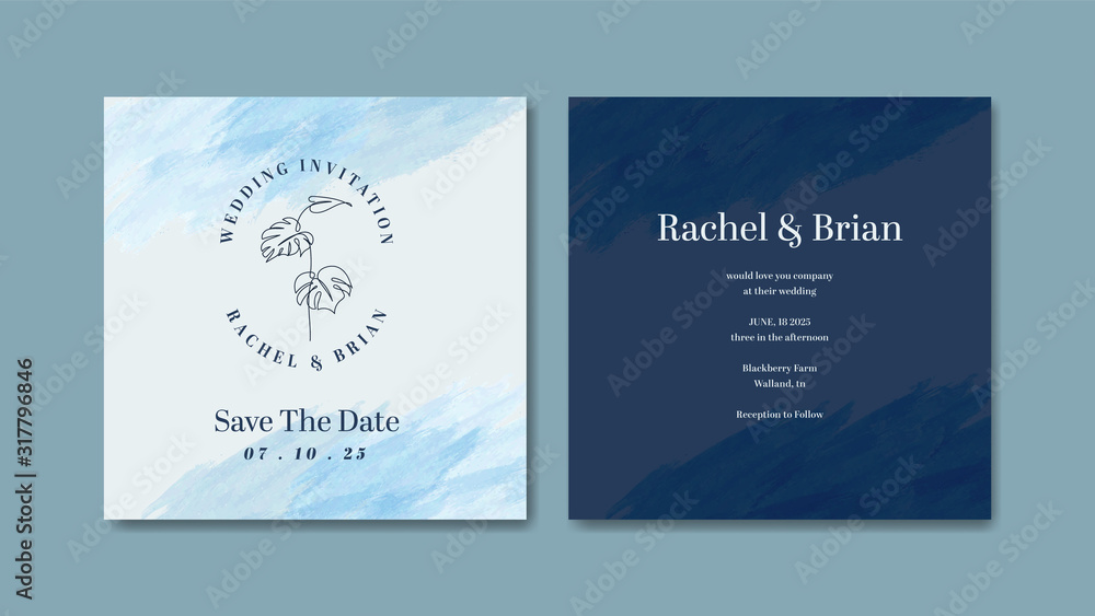 Fototapeta premium Elegant watercolor wedding invitation card design template