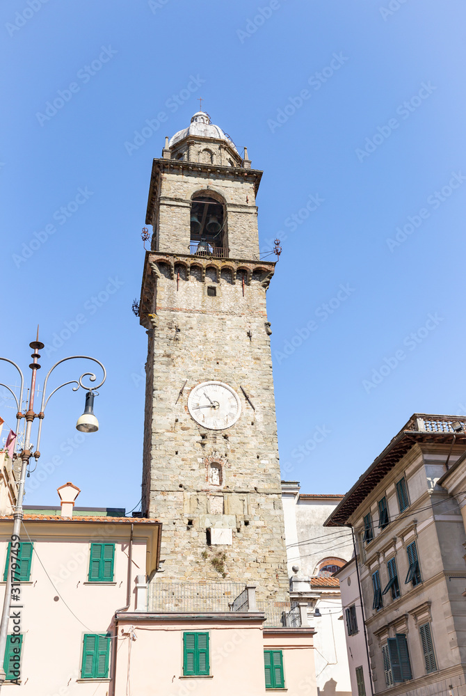 Civic (bell) Tower of the Cacciaguerra (Il Campanone) in Pontremoli city, Province of Massa and Carrara, Toscana, Italy