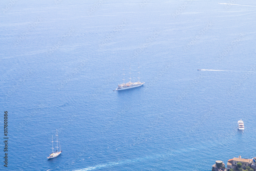 Fototapeta premium Panoramic view to the yachts on Amalfi coast, Italy
