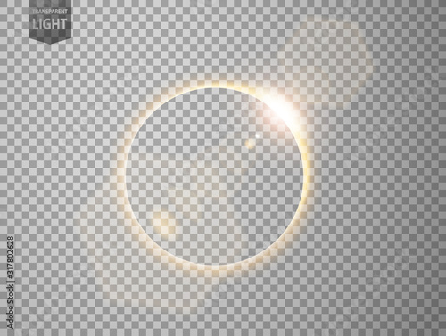 Gold eclipse with lens flare. isolated on transparent background
