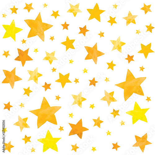 Watercolor illustration of gold yellow stars set 