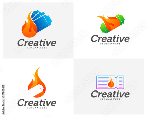 Set of Hot Ticket Creative logo concepts, abstract colorful icons, elements and symbols, template - Vector