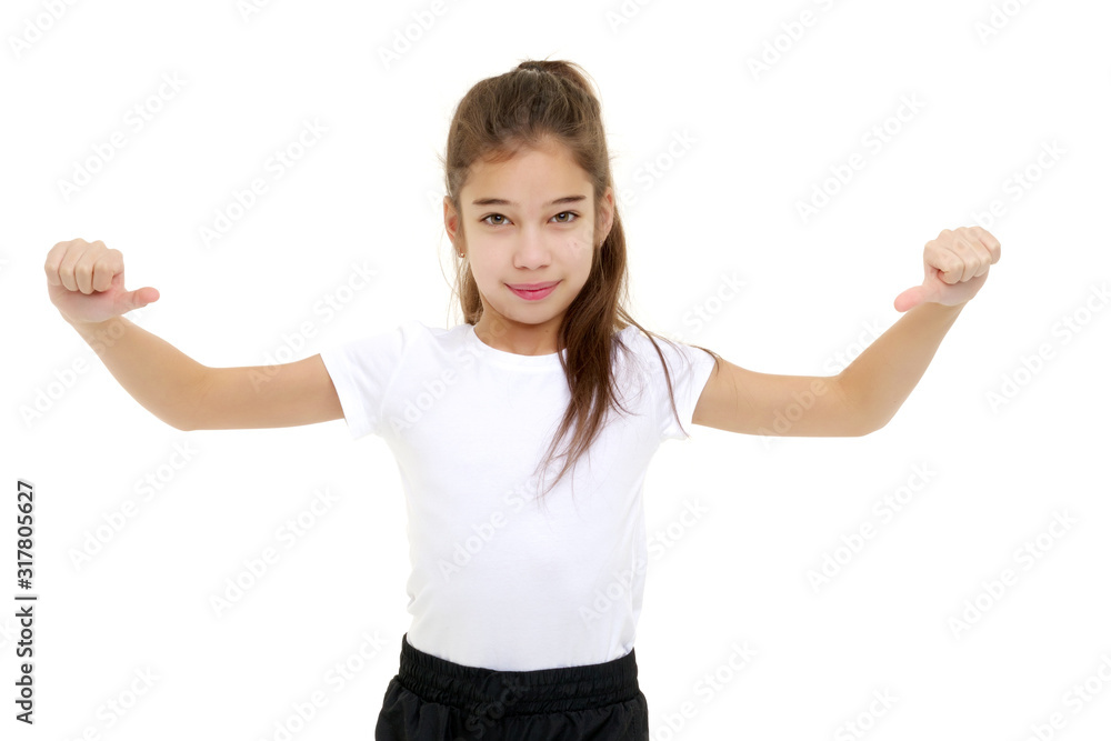 Little girl in a white T-shirt. Little girl in a white T-shirt.