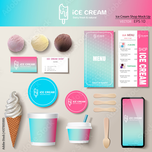 Vector ice cream corporate identity template design set. 
