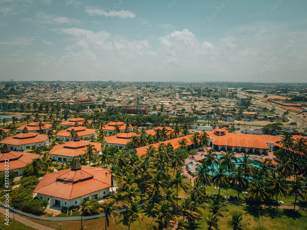 Drone Shot over Hotel In Ghana