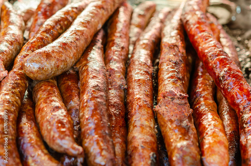 Homemade grilled sausages ready to be served