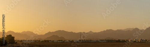 Sharm El Sheikh  sunset  outskirts of the city. Egypt. Mountains of the Sinai Peninsula. Panoramic  fantastic landscape.