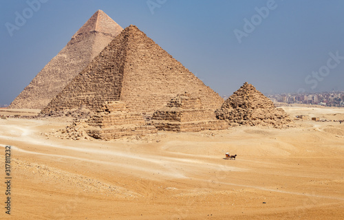 The Pyramids of Giza and the Sphinx of Egypt, a global tourist area of the wonders of the world