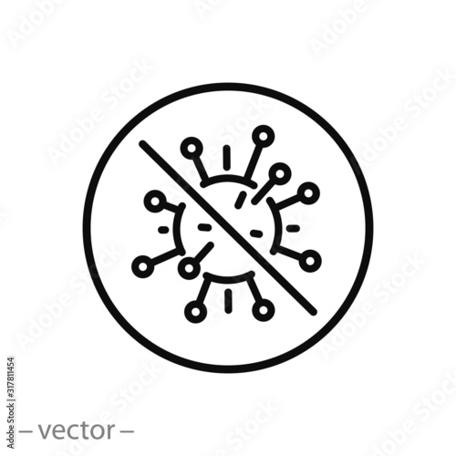 ban flu bacterium icon, stop virus cell influenza, protect from inflammation illness, infection bacteria, thin line web symbol - editable stroke vector illustration