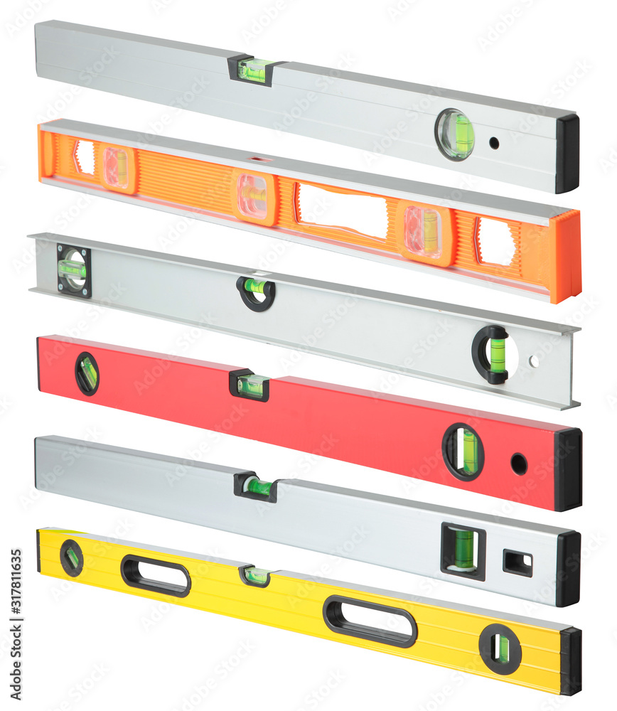Obraz premium Set of building level rulers, isolated on a white background. Construction, carpentry tools