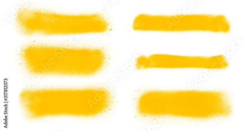 Set of yellow spray lines brushes. Beautiful paint brushes
